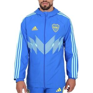 Adidas Blue Boca Juniors Graphic Raglan Full-Zip Windbreaker Jacket.